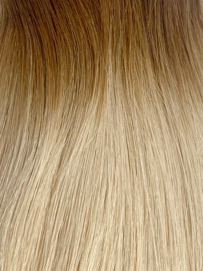 PREMIUM BLONDES AAAAA+ WEFT HAIR-ROOT SMUDGE T6/60 LIGHT CHESTNUT BROWN & CLEAN BLONDE MIDS AND ENDS 20 INCH